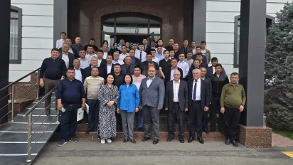 A group of people standing on stairs